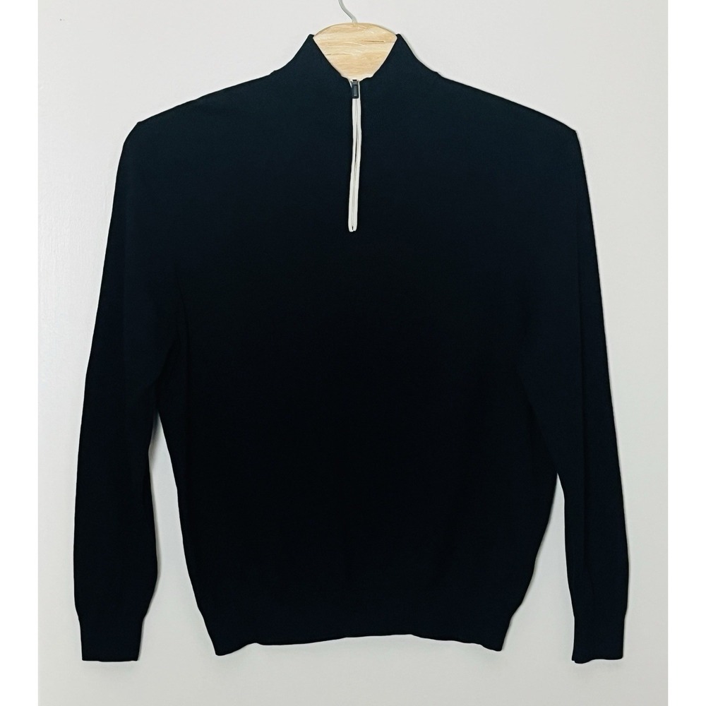 COLLARS & CO. Cotton and Cashmere Quarter Zip Sweater Men's‎ XXL Black Luxury